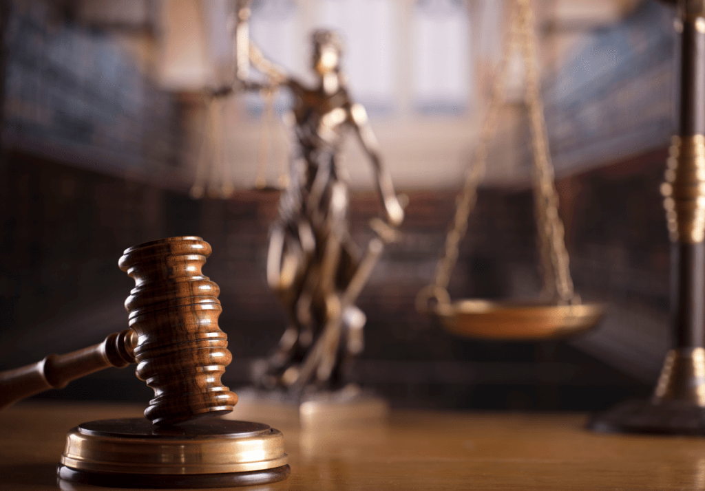 Gavel, scales of justice and lady justice
