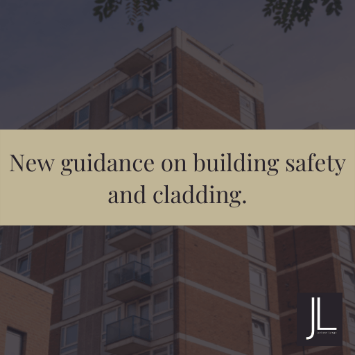 "New guidance on building safety and cladding" with an apartment block.